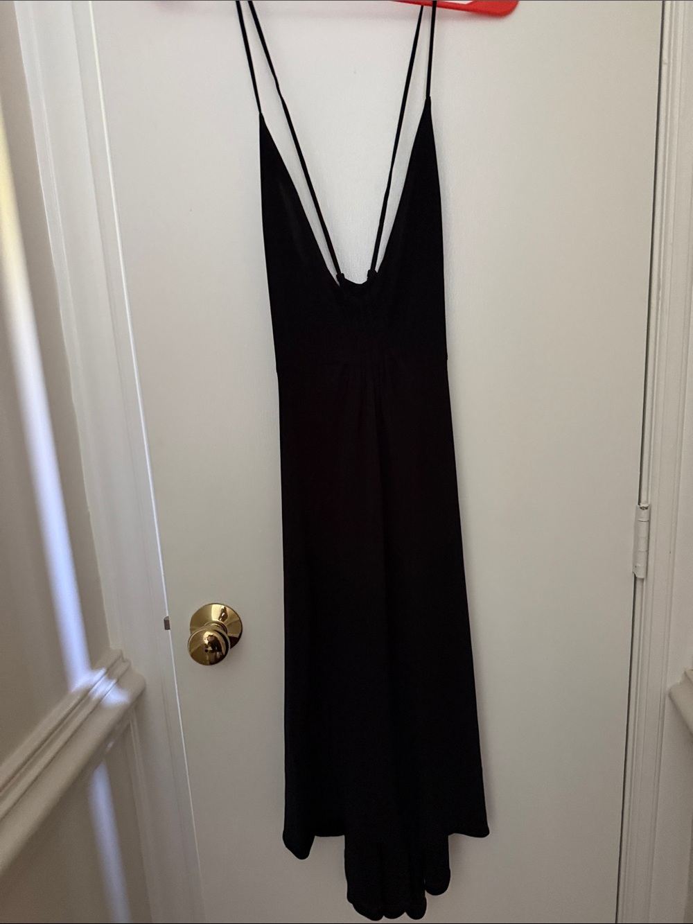 Minimalist Black Backless Slip Dress with Spaghetti Straps